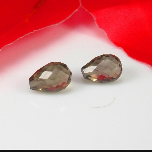2.01 Ct Natural Choco Smoky Quartz Excellent Pear Drop Beads - Picture 2 of 2